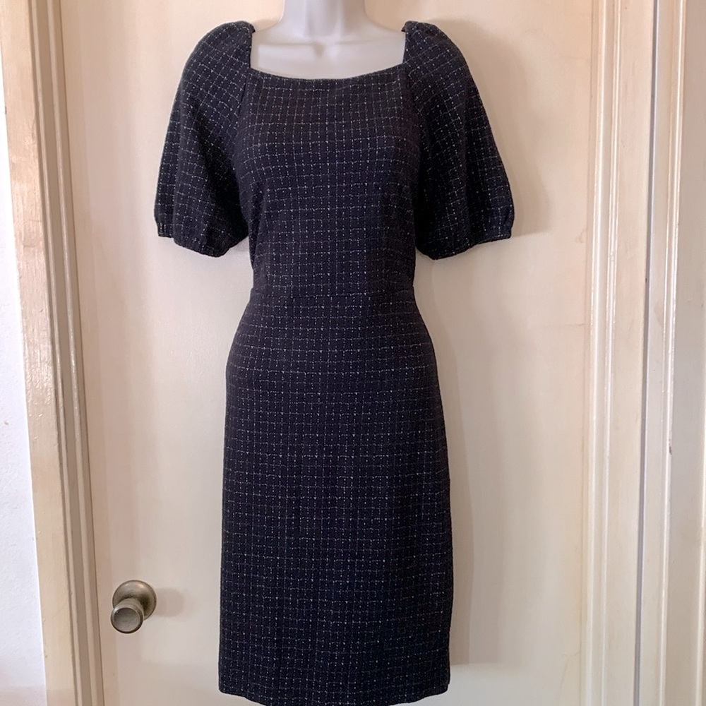 Ann Taylor Navy Checkered Midi Dress